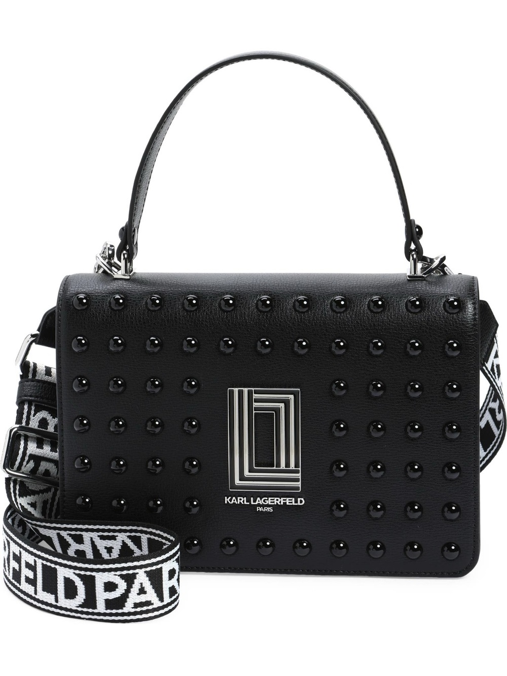 Karl Lagerfeld Black Studded Logo Crossbody with Branded Strap